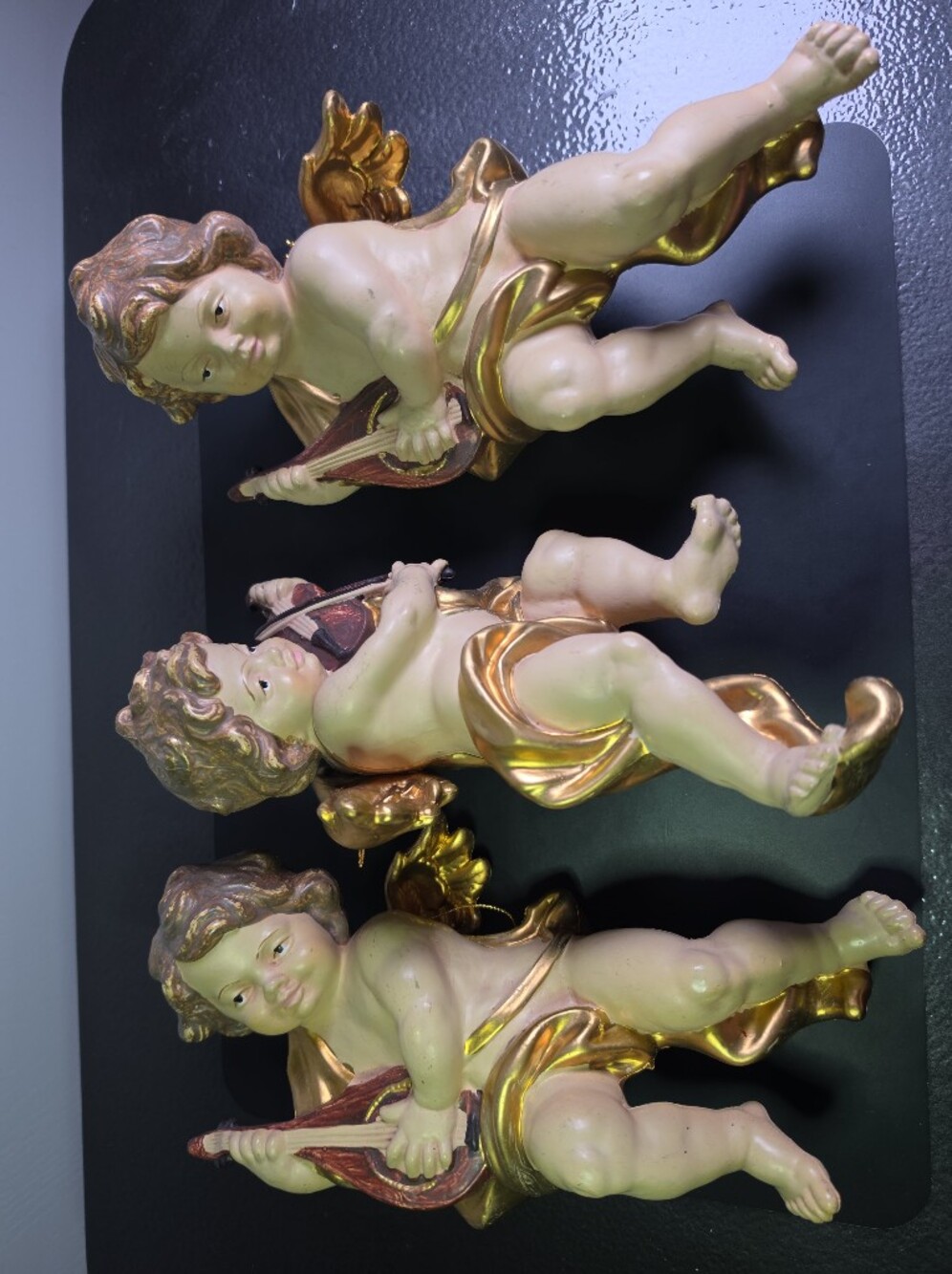 Gold and Cream Cherub Wall Art Set Of 3 - Decorative Musical Angels